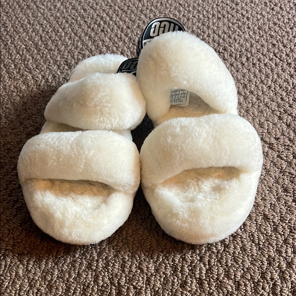 Ugg Cream Fuzzy Slippers 9